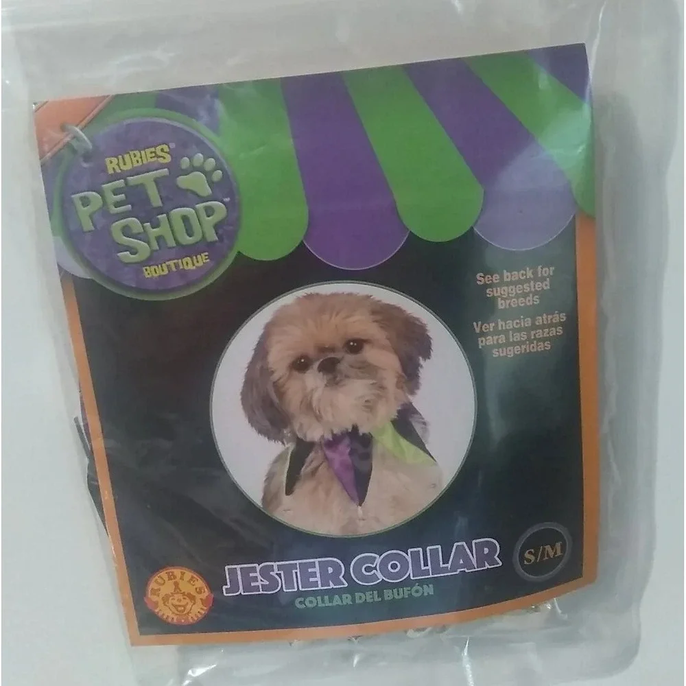 Dog Cat Jester Collar Costume Sz S/M‎ Black Green Purple Jingle Bells READ